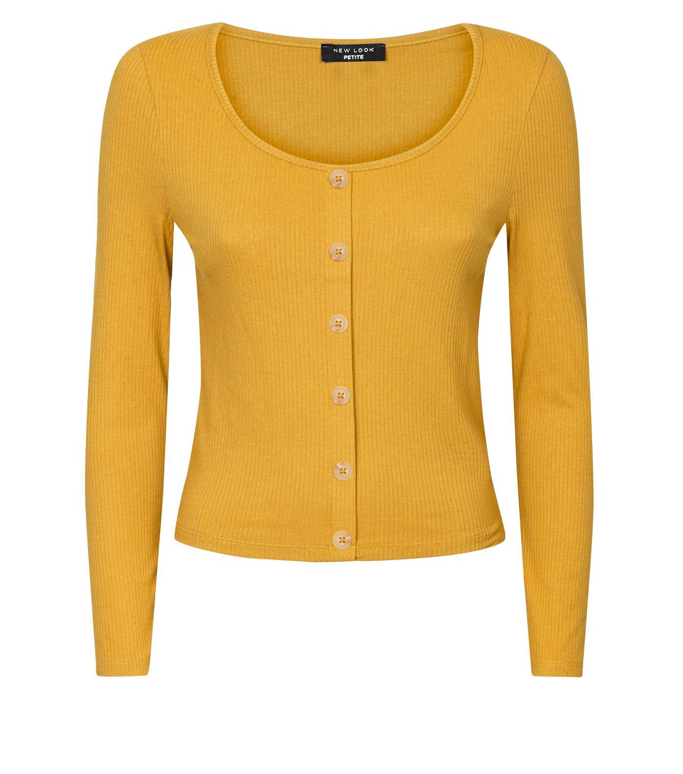 Petite Mustard Button Front Ribbed Top Image 4