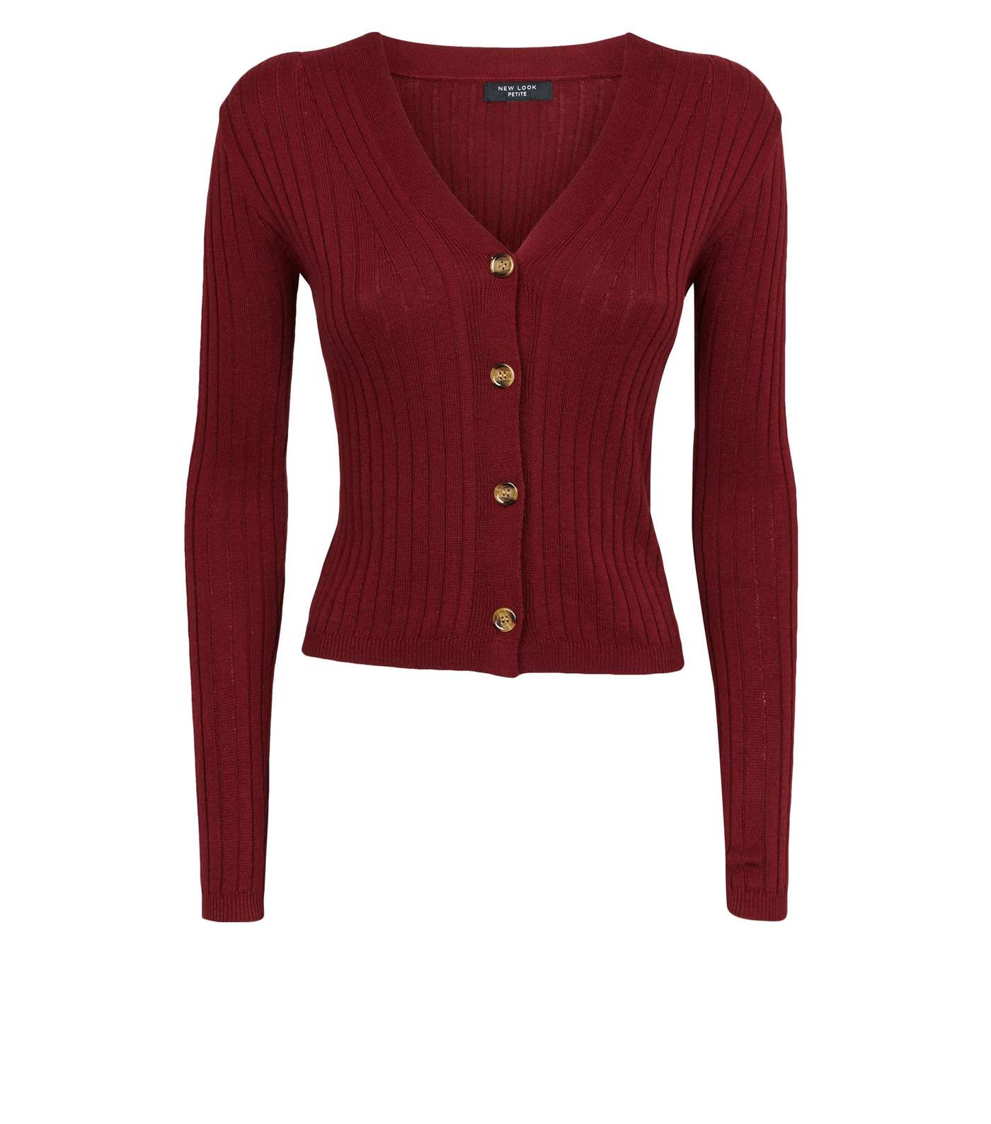 Petite Plum Ribbed Faux Horn Button Up Cardigan Image 4