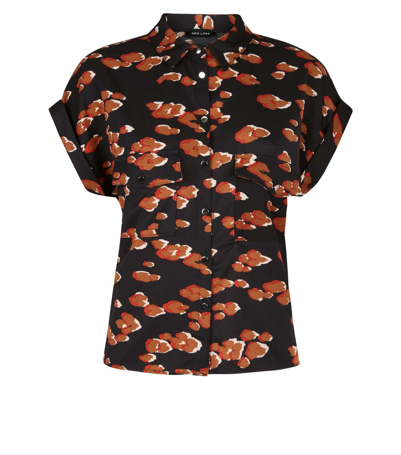 Black Camo Leopard Print Short Sleeve Shirt Image 4