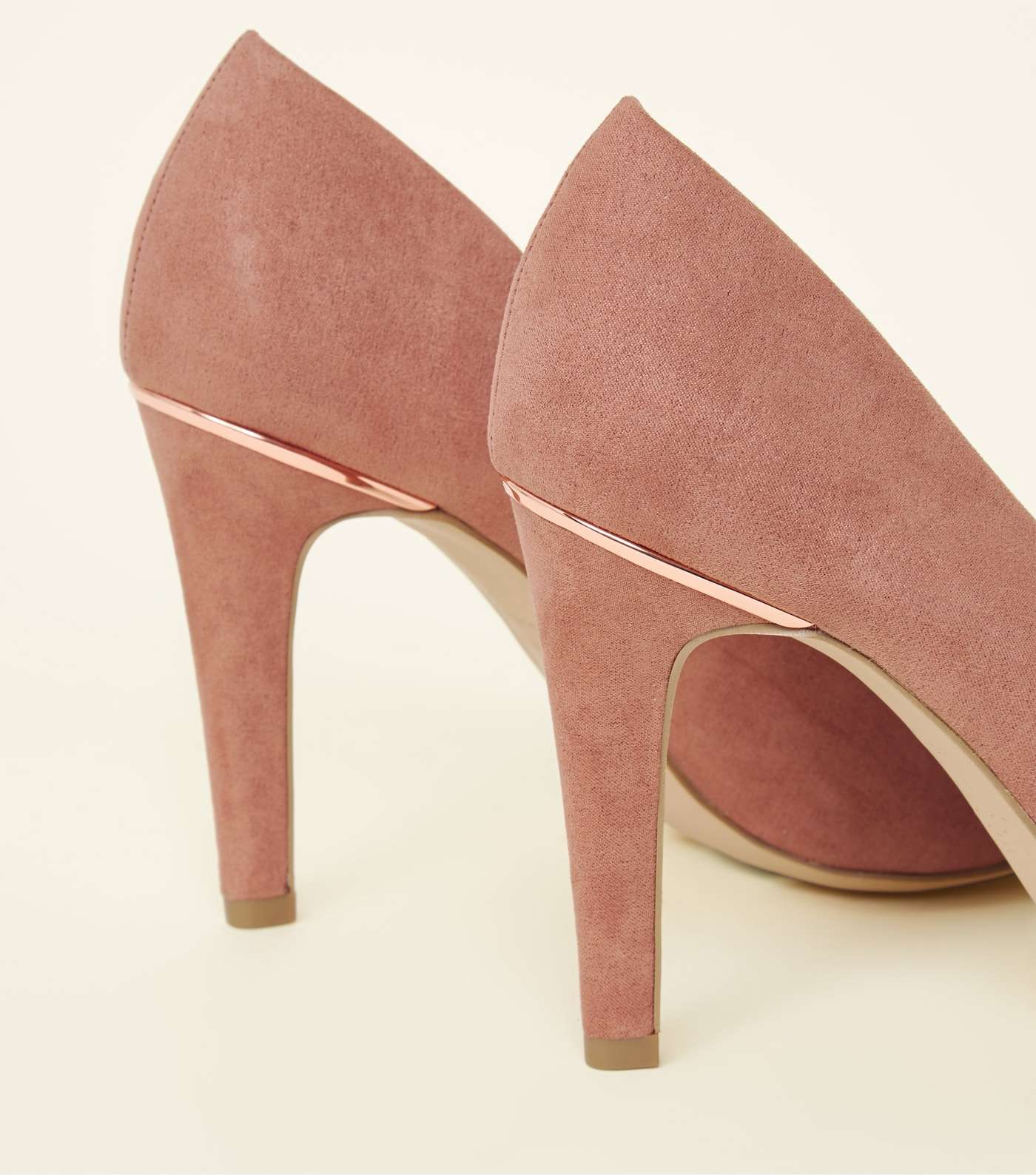 Wide Fit Pink Suedette Metal Trim Round Toe Courts Image 3