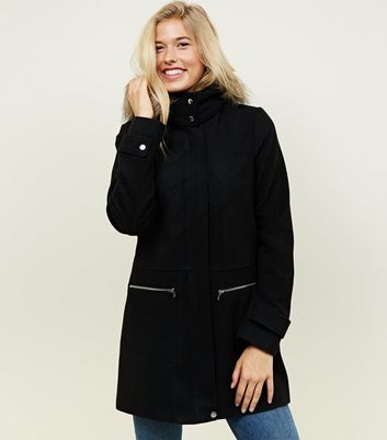 ladies black duffle coat with hood