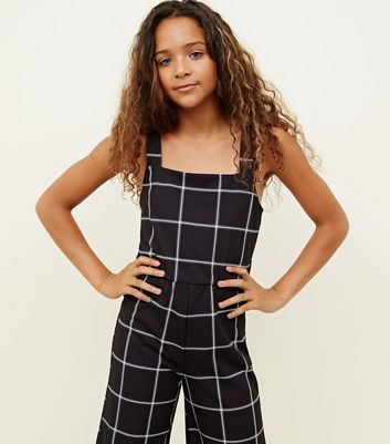 Girls Black Grid Check Culotte Jumpsuit New Look