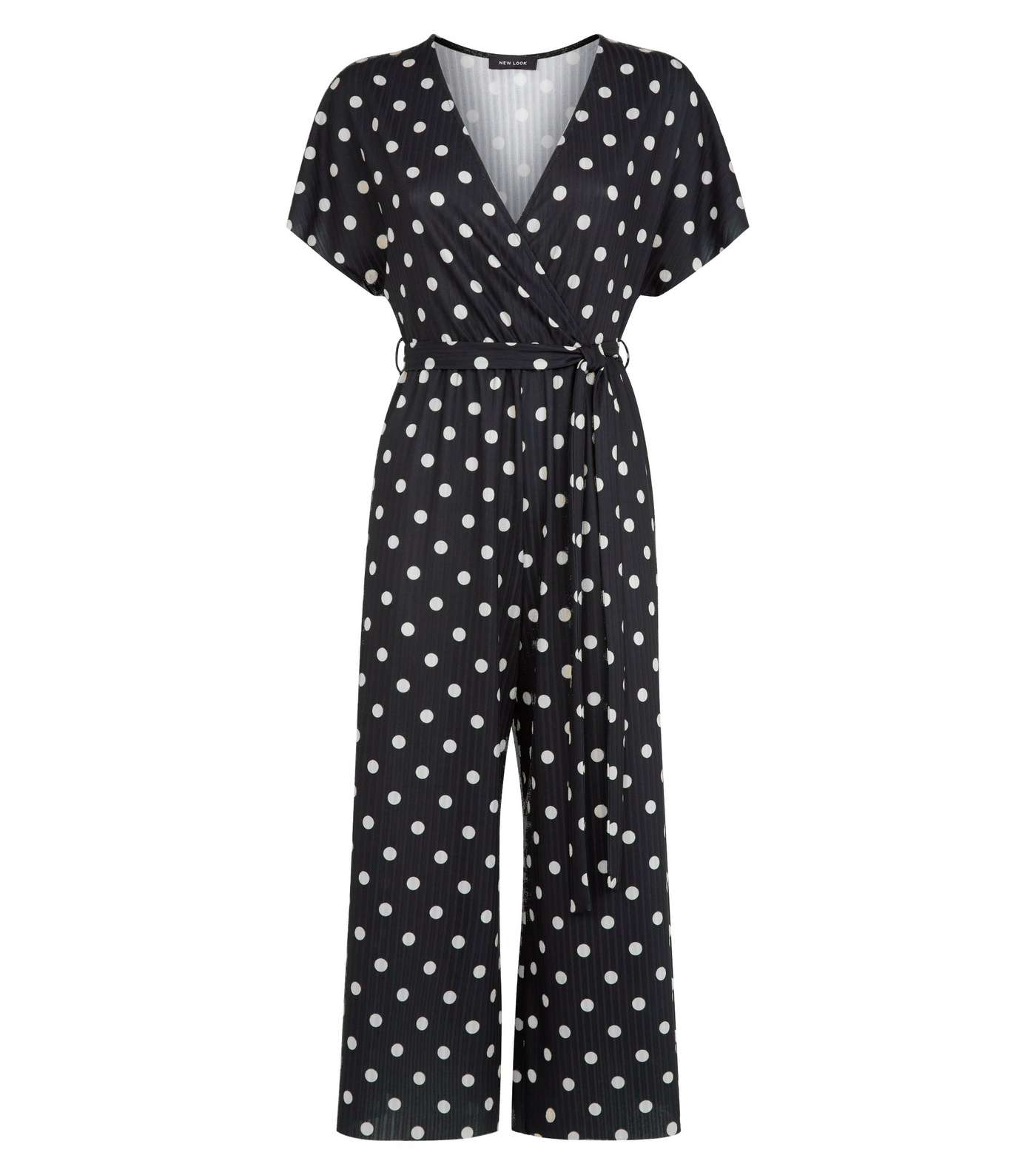 Black Spot Print Wrap Culotte Jumpsuit Image 4