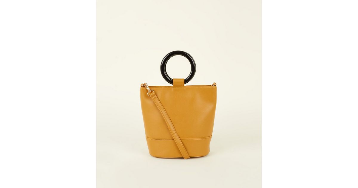 Mustard Resin Ring Handle Bucket Bag New Look