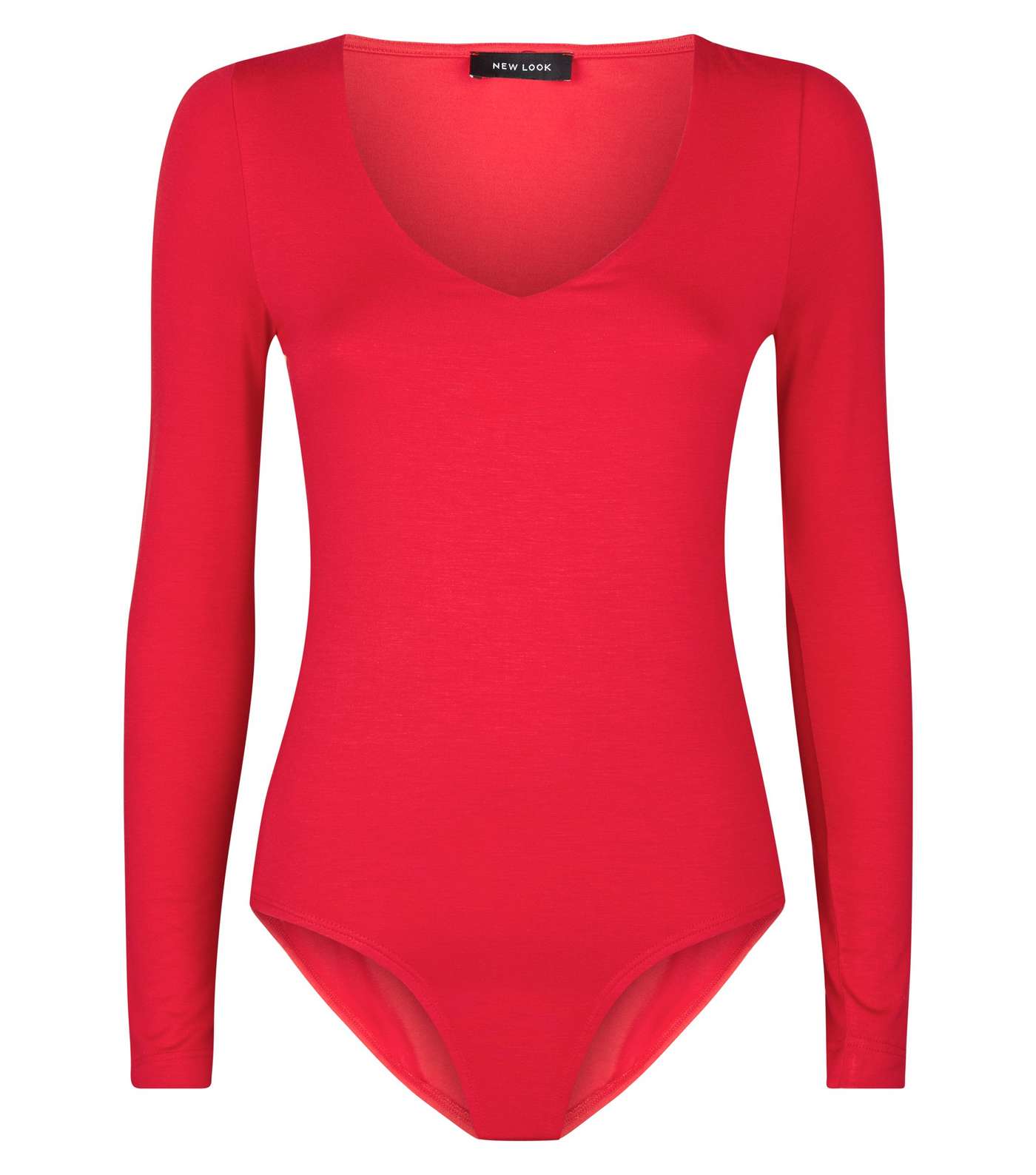Red V Neck Long Sleeve Bodysuit Image 4