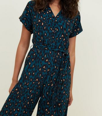 green leopard print jumpsuit new look