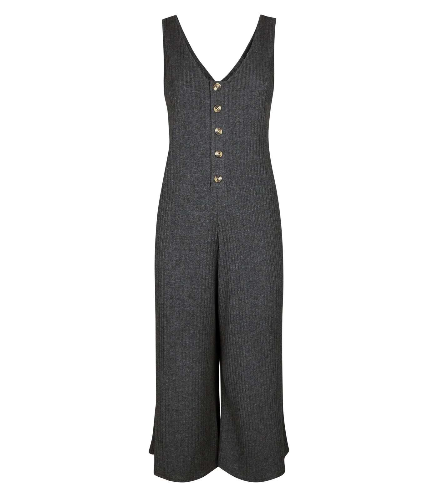 Grey Brushed Rib Button Front Jumpsuit Image 4