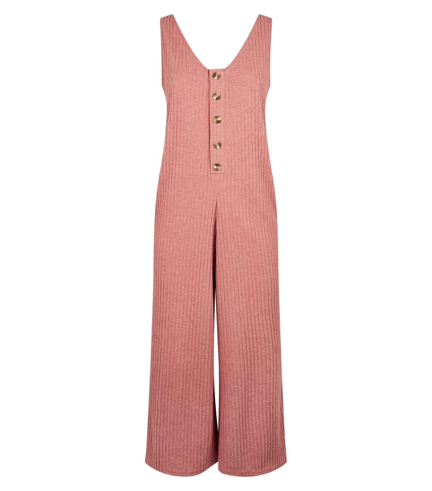 Pink Brushed Rib Button Front Jumpsuit Image 4