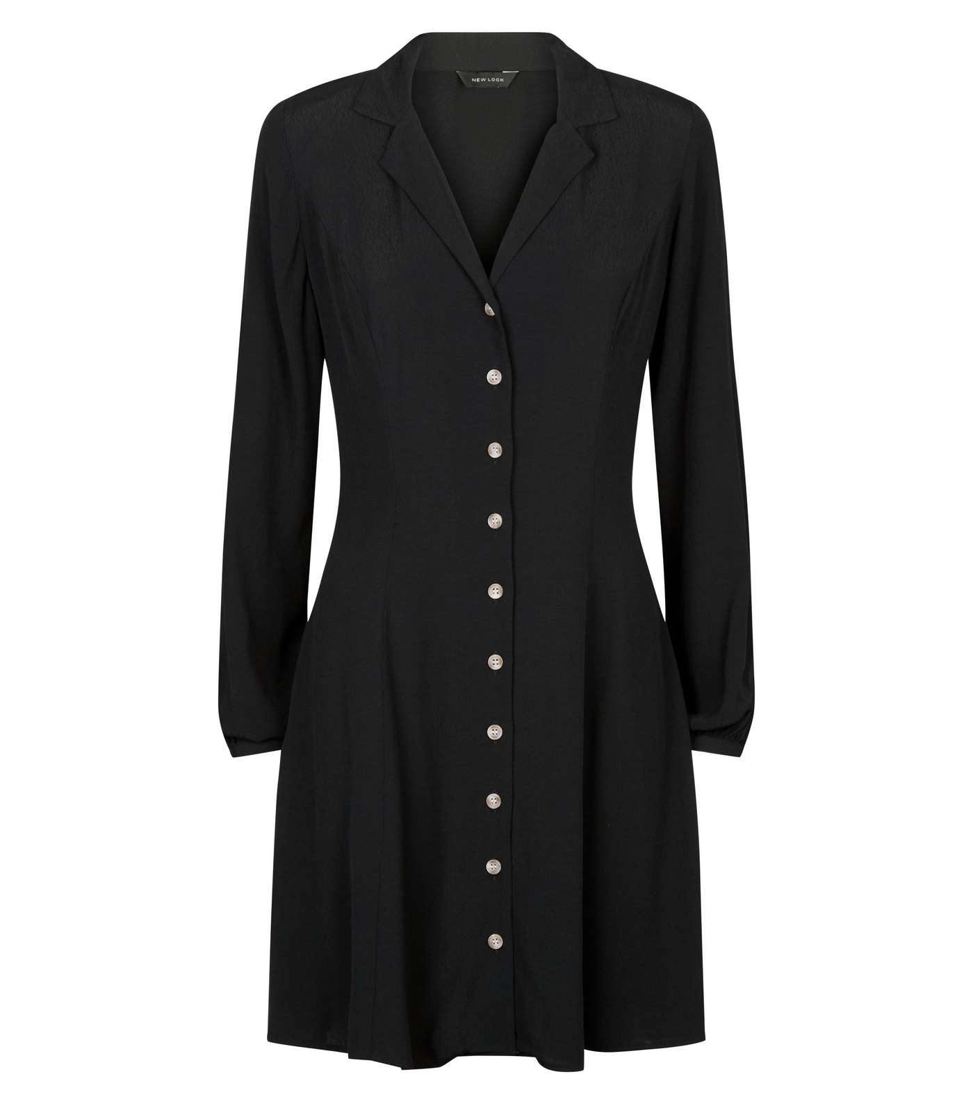 Black Revere Collar Button Front Tea Dress Image 4