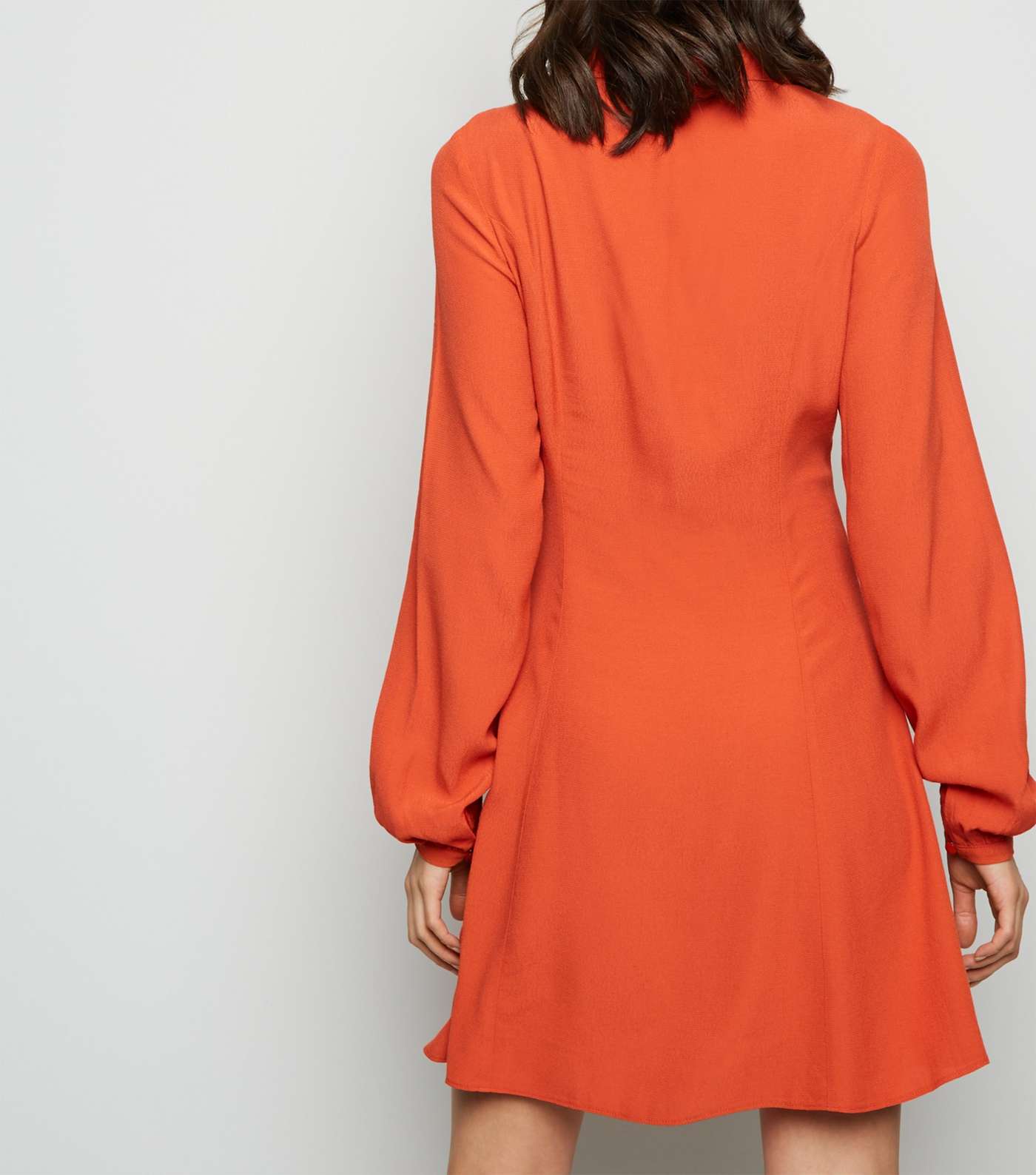 Orange Neon Revere Collar Button Front Tea Dress  Image 5