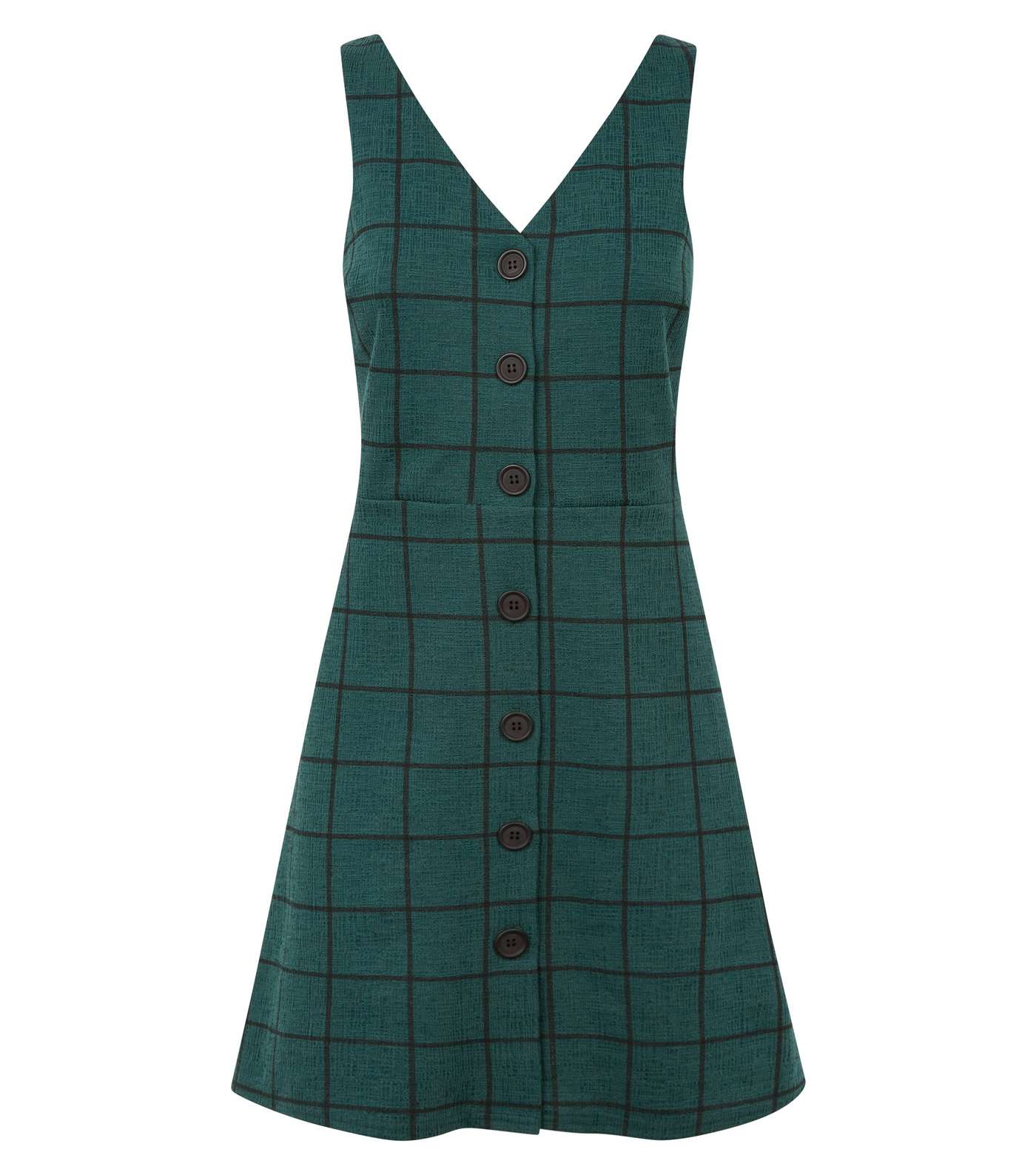 Dark Green Grid Check Button Through Pinafore Dress Image 4