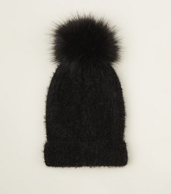 womens faux fur bobble hat