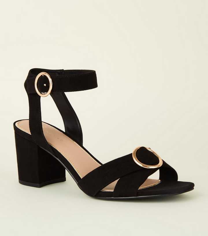 Wide Fit Black Suedette Ring Cross Strap Sandals | New Look