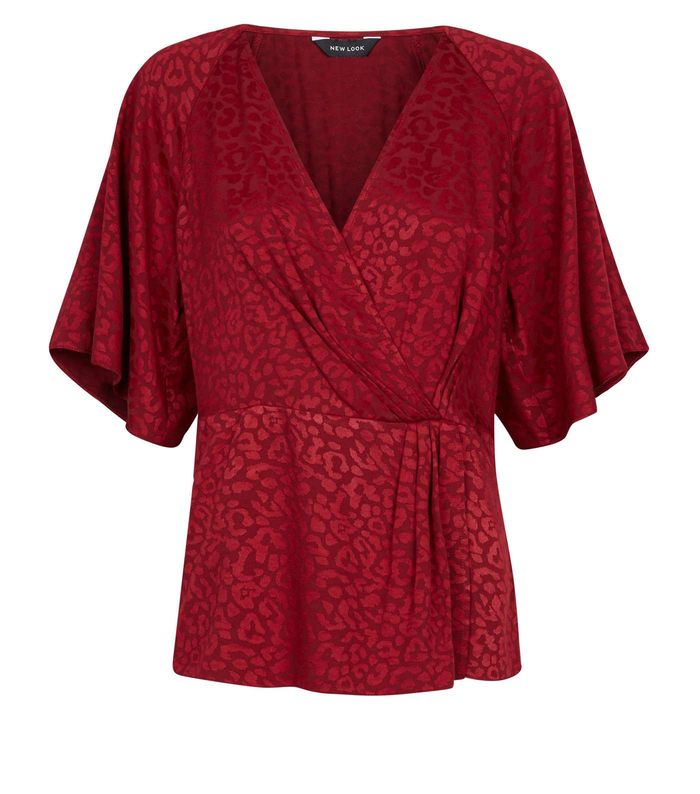 Red Leopard Jacquard Wrap Front Top Image 4