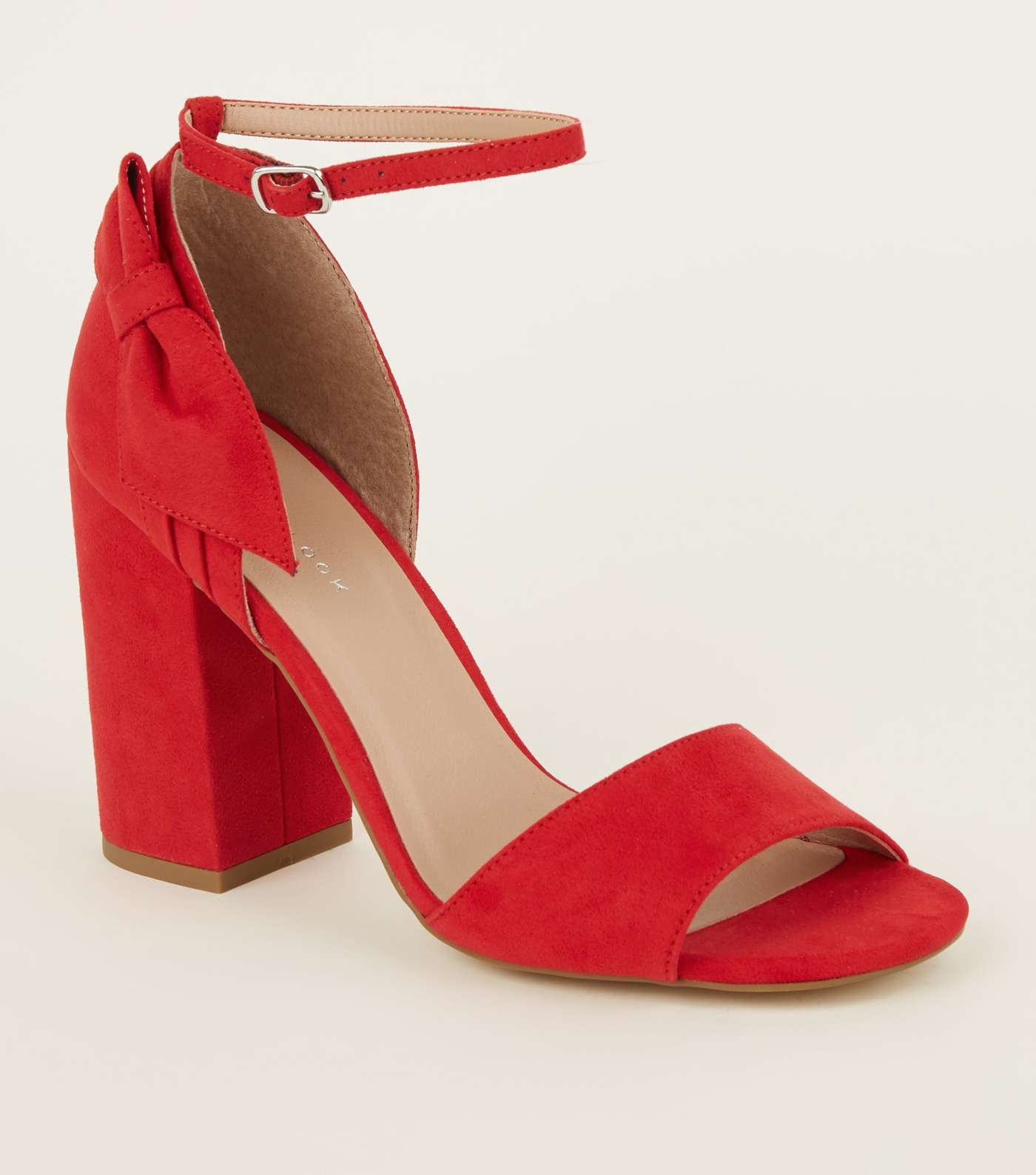 Red Suedette Side Bow Block Heels