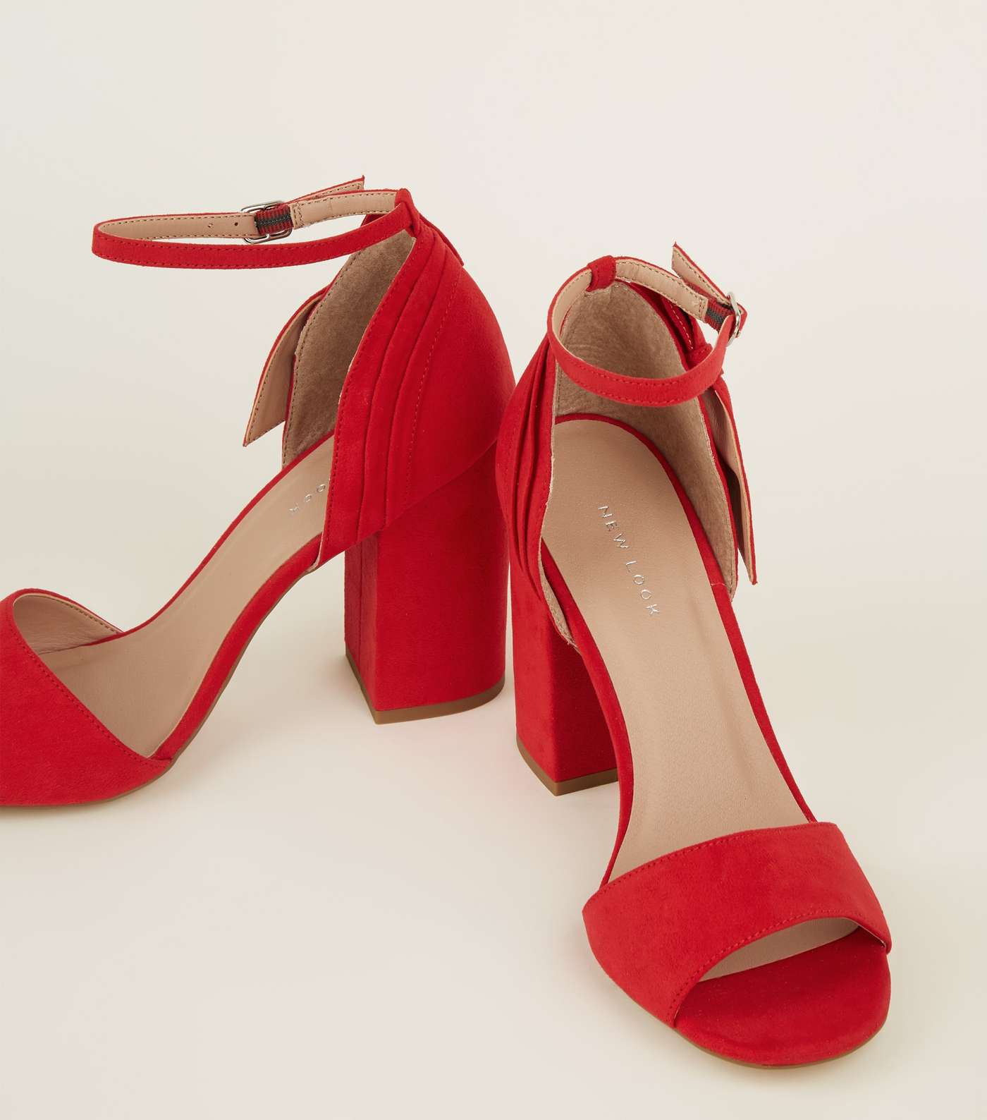 Red Suedette Side Bow Block Heels Image 3