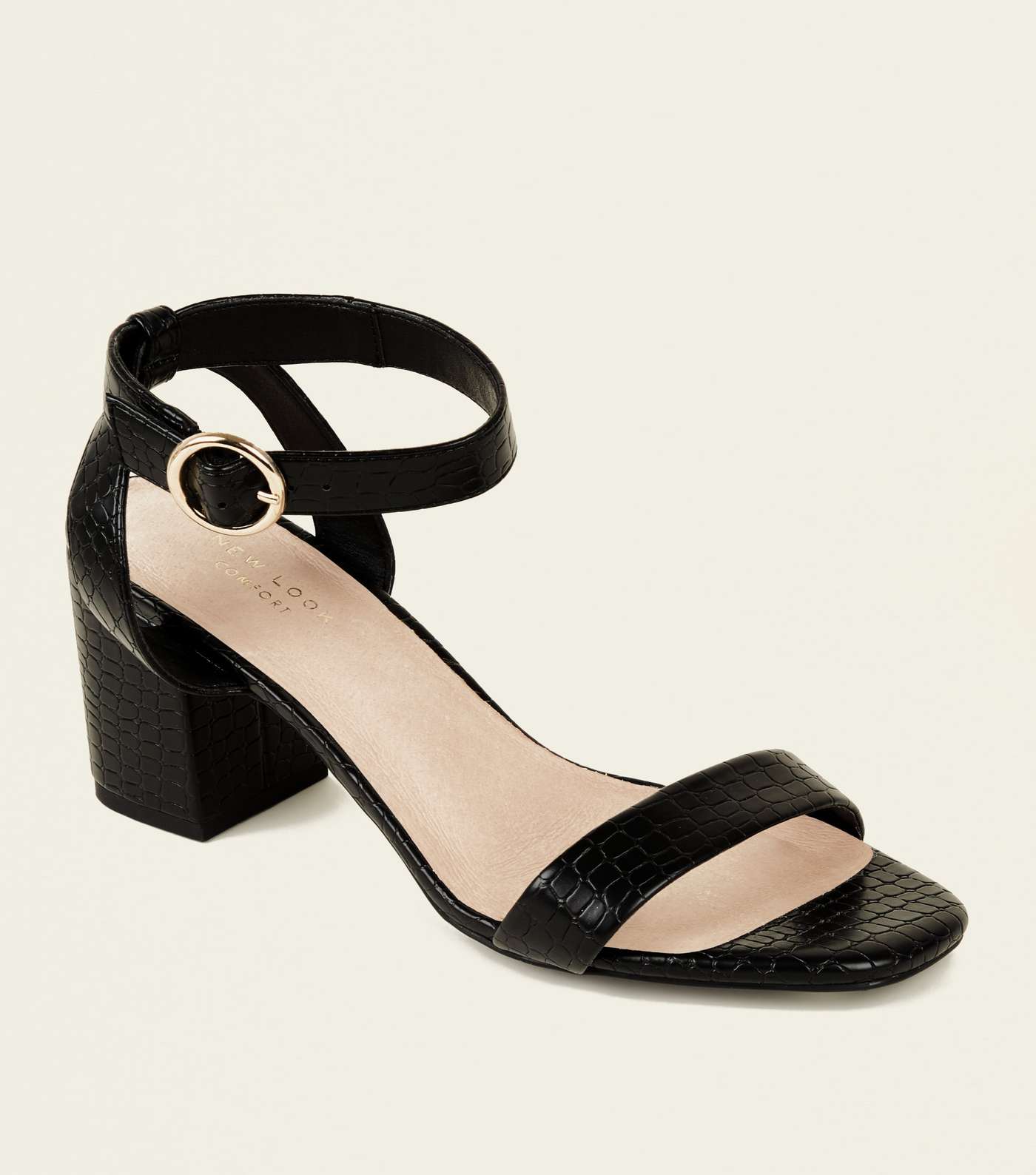 Black Comfort Flex Faux Croc Heeled Sandals