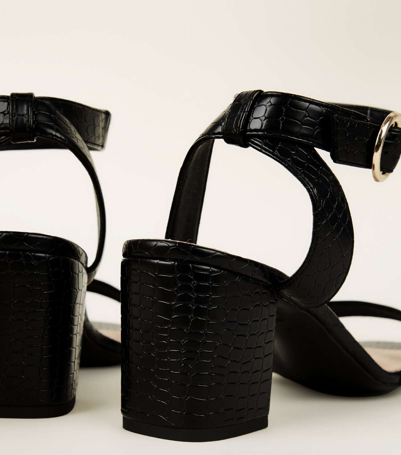 Black Comfort Flex Faux Croc Heeled Sandals Image 3