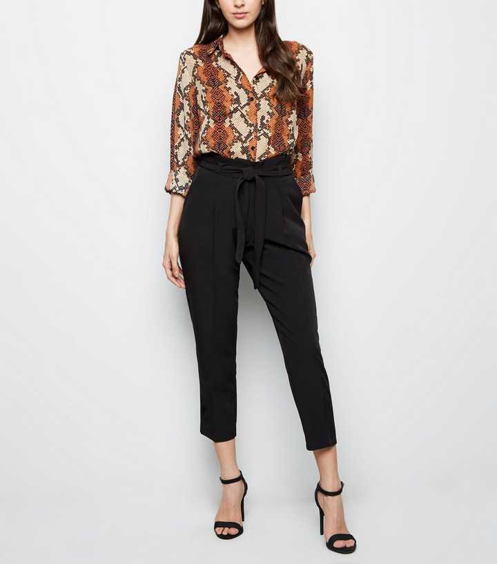 Black Paperbag Tapered Trousers