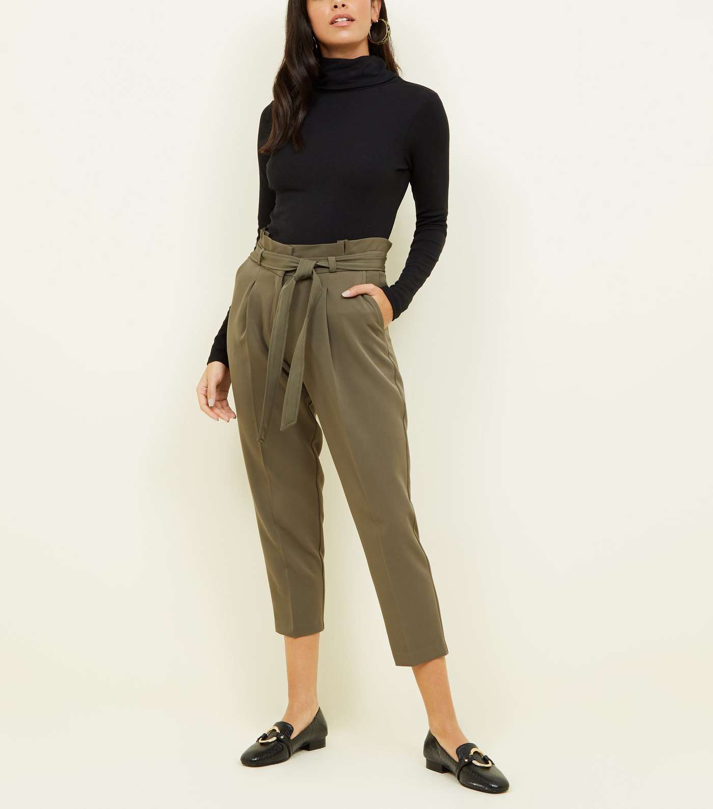 Khaki Paperbag Tapered Trousers