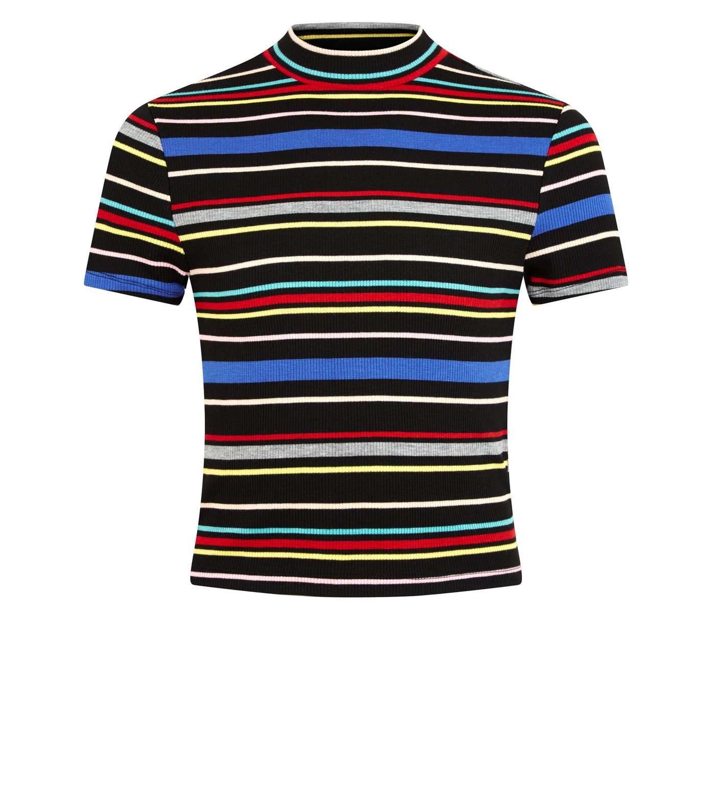 Girls Black Rainbow Stripe High Neck T-Shirt Image 4