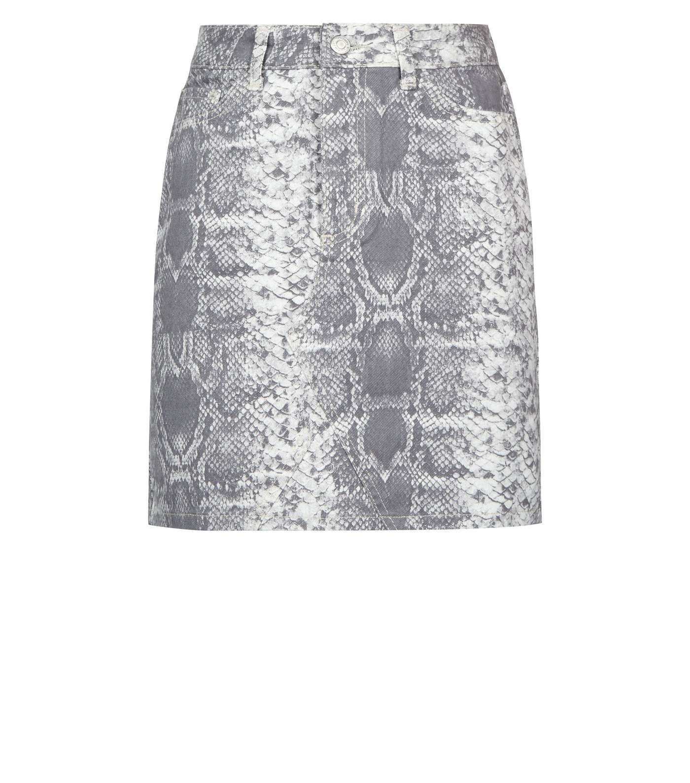 Light Grey Snake Print Denim Skirt Image 4