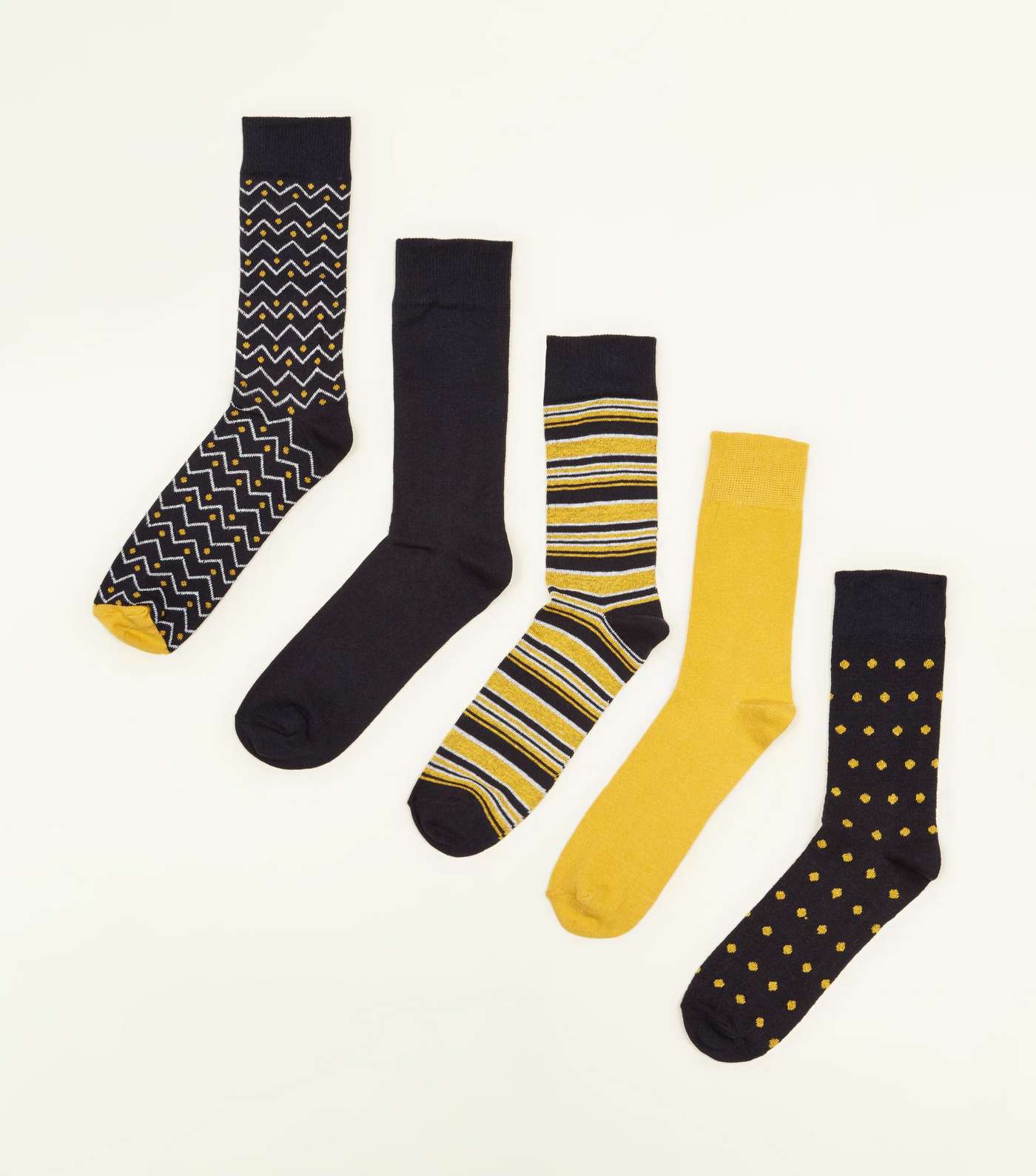 5 Pack Mustard Stripe and Spot Ankle Socks