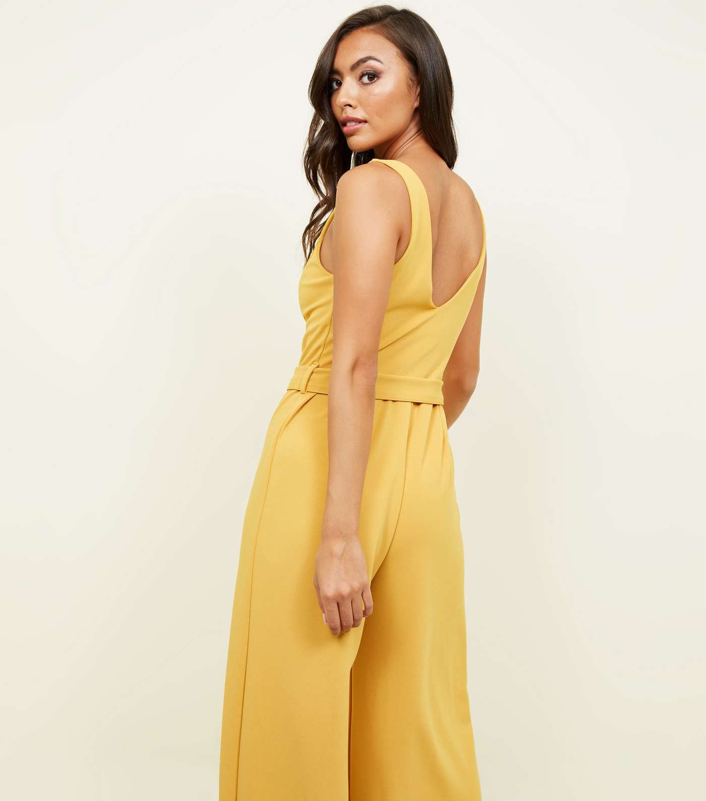 Yellow Belted Wide Leg Jumpsuit Image 3
