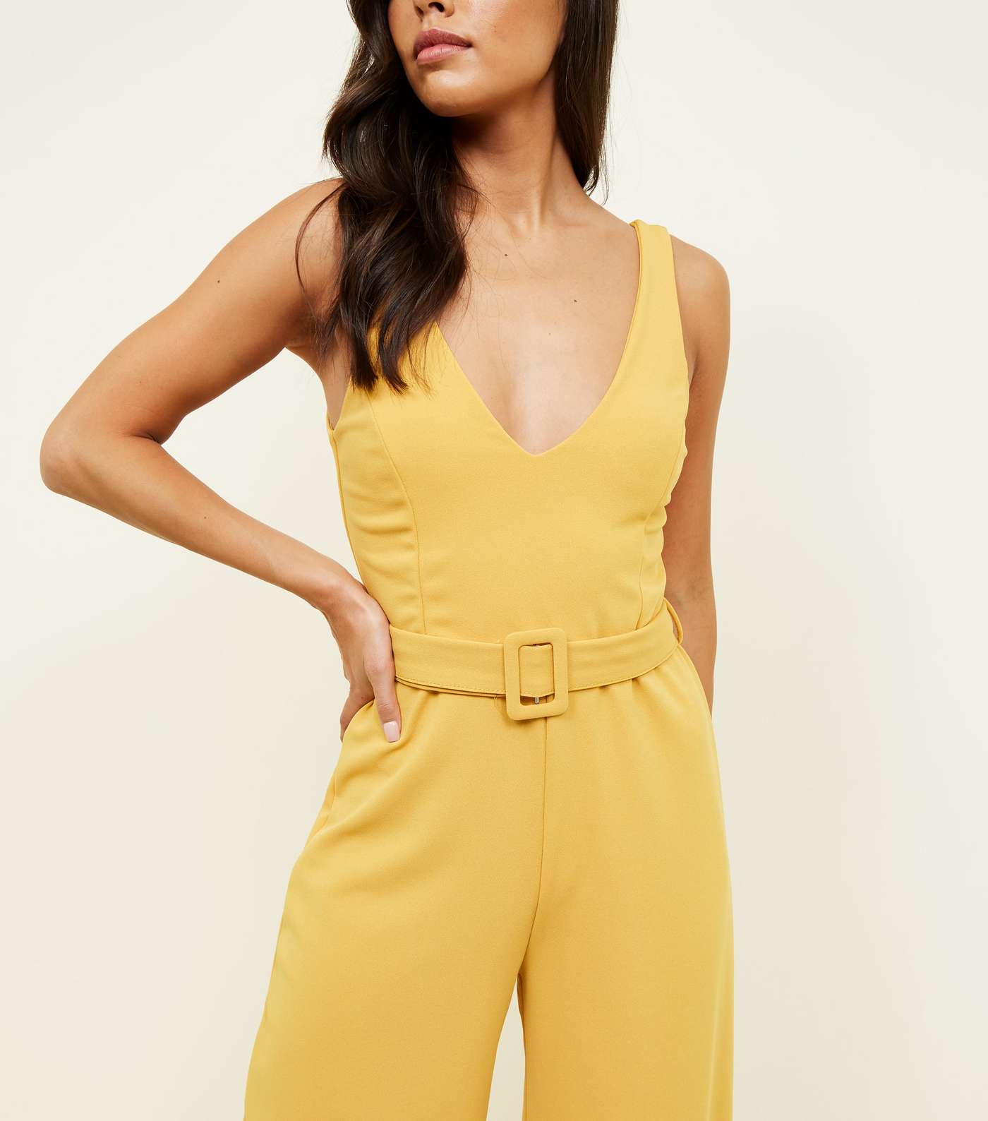 Yellow Belted Wide Leg Jumpsuit Image 5