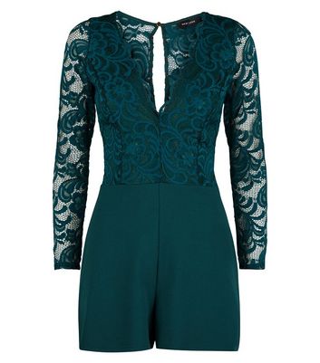 new look green lace playsuit