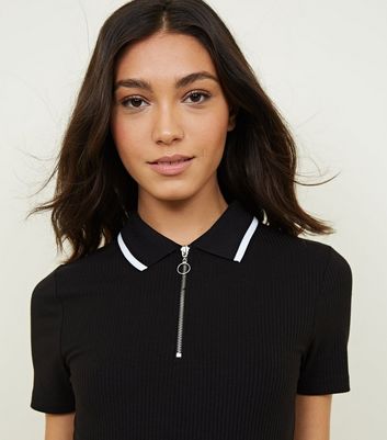 Black Ring Pull Zip Front Polo Shirt 