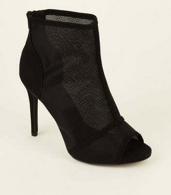 black mesh peep toe booties