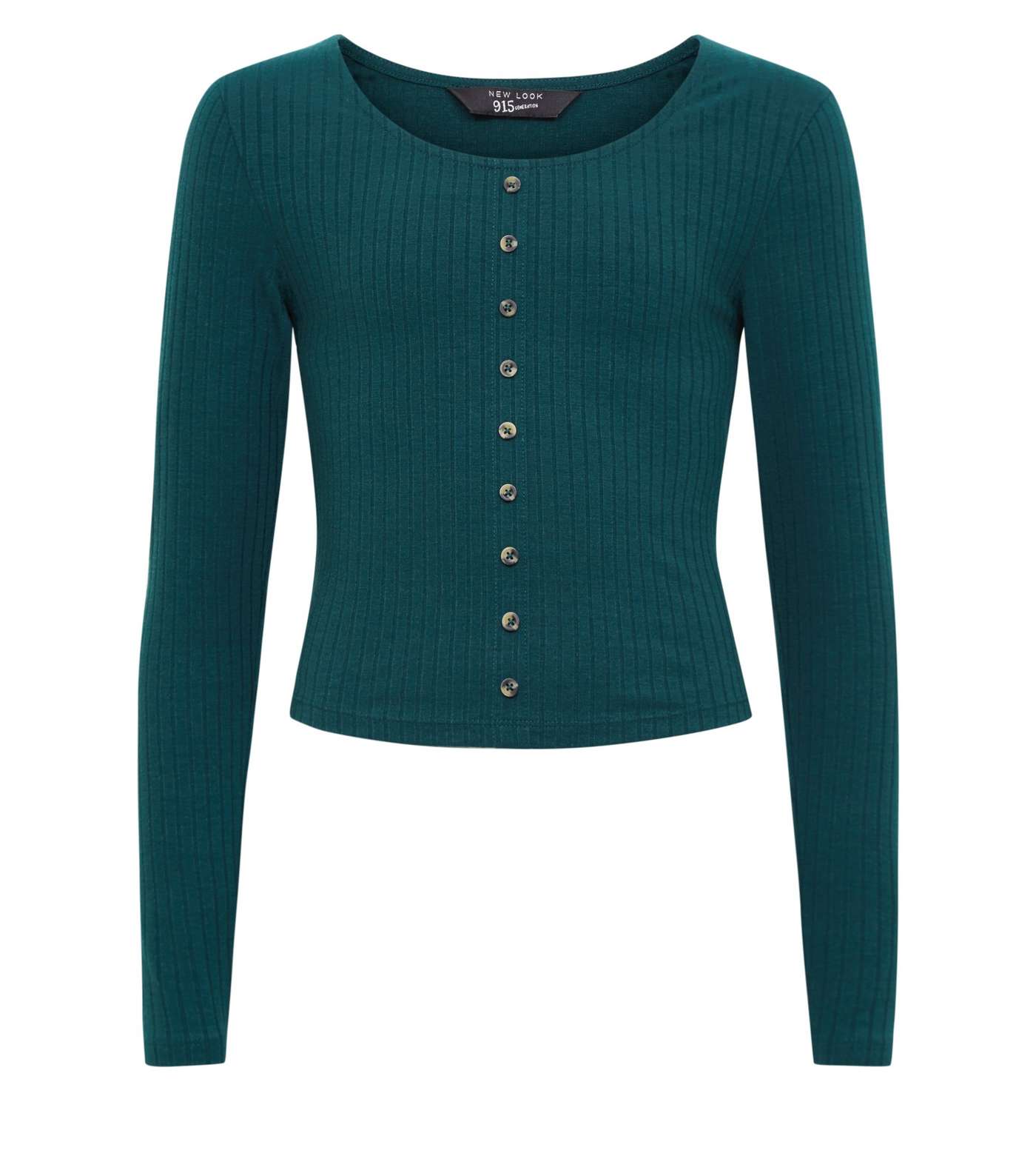 Girls Dark Green Ribbed Button Front Top  Image 4