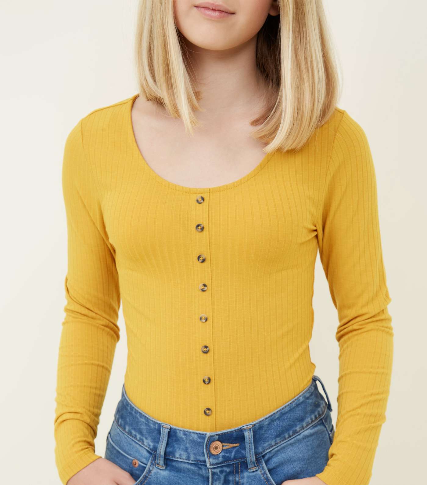 Girls Mustard Ribbed Button Front Top  Image 5