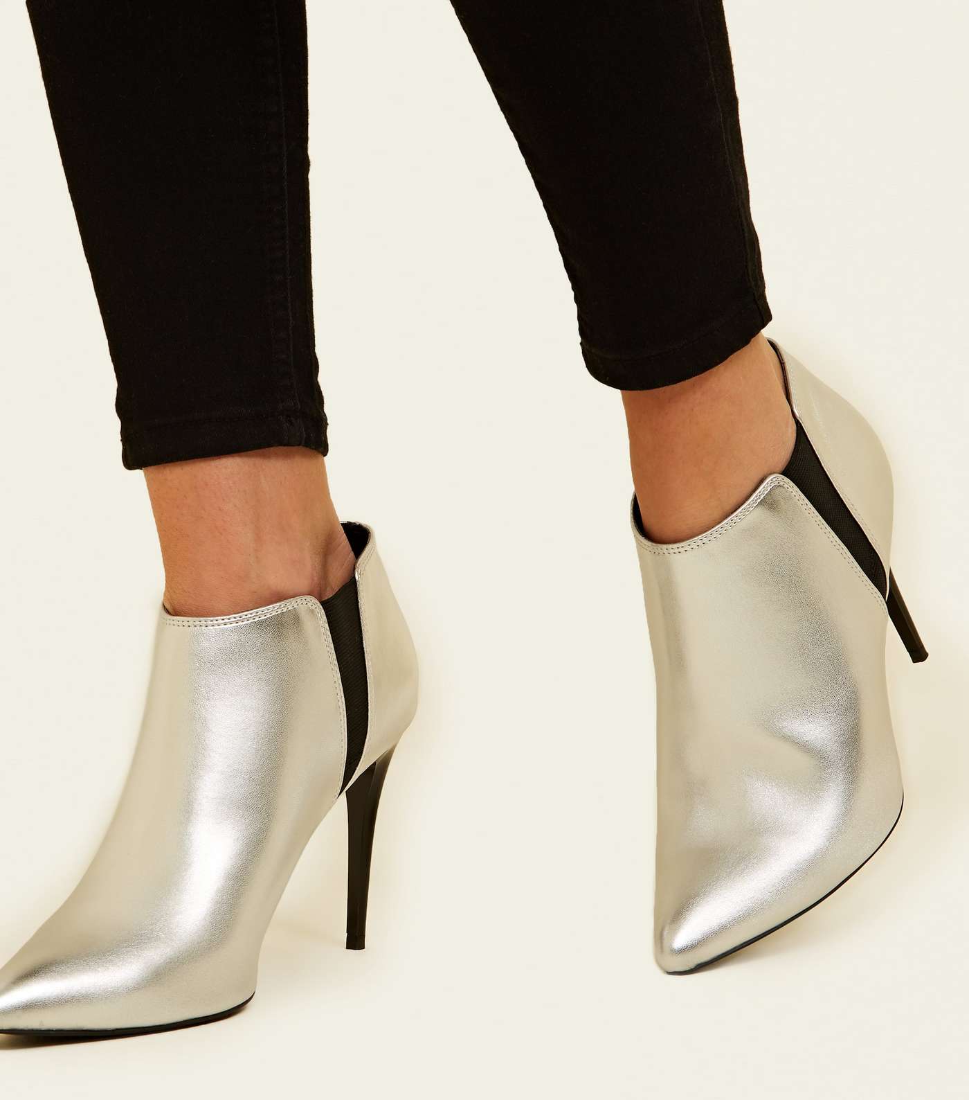 Silver Stiletto Heel Chelsea Shoe Boots Image 2