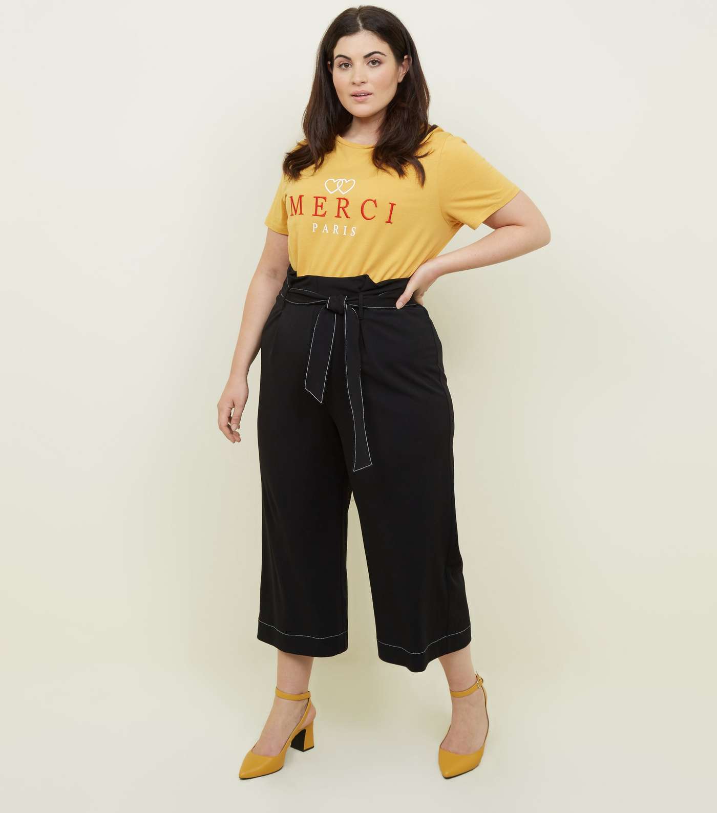Curves Black Contrast Stitch Paperbag Trousers 