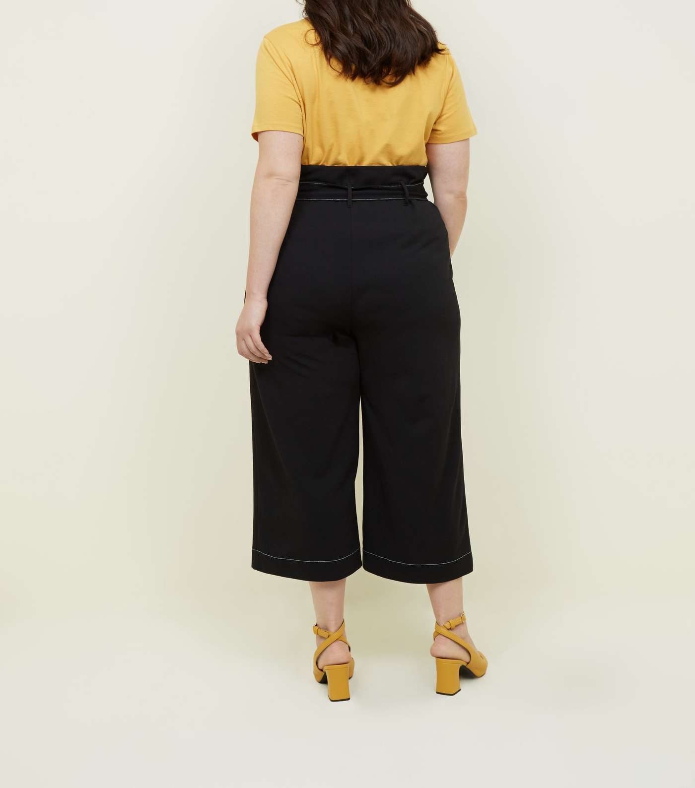 Curves Black Contrast Stitch Paperbag Trousers  Image 3