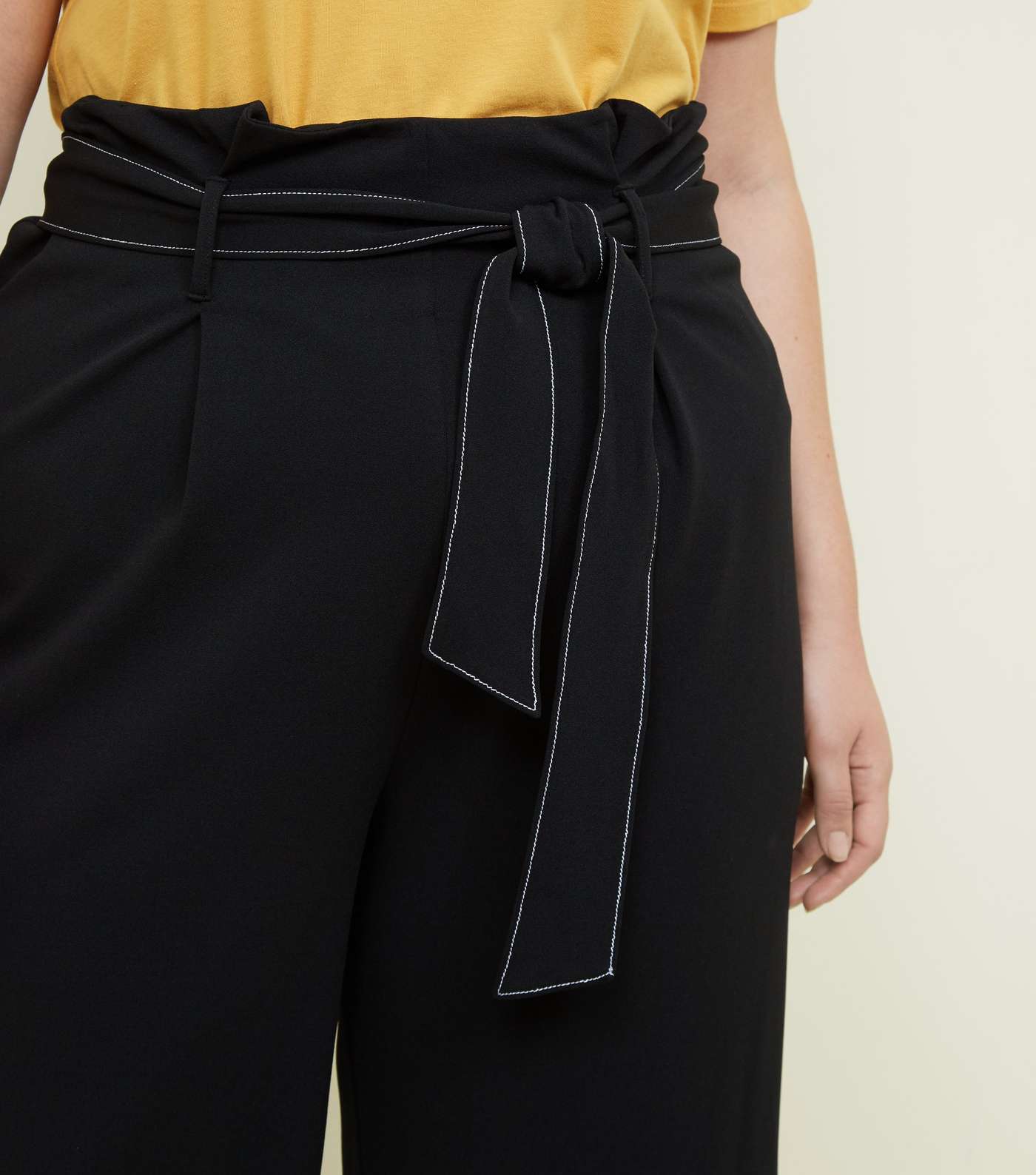 Curves Black Contrast Stitch Paperbag Trousers  Image 5