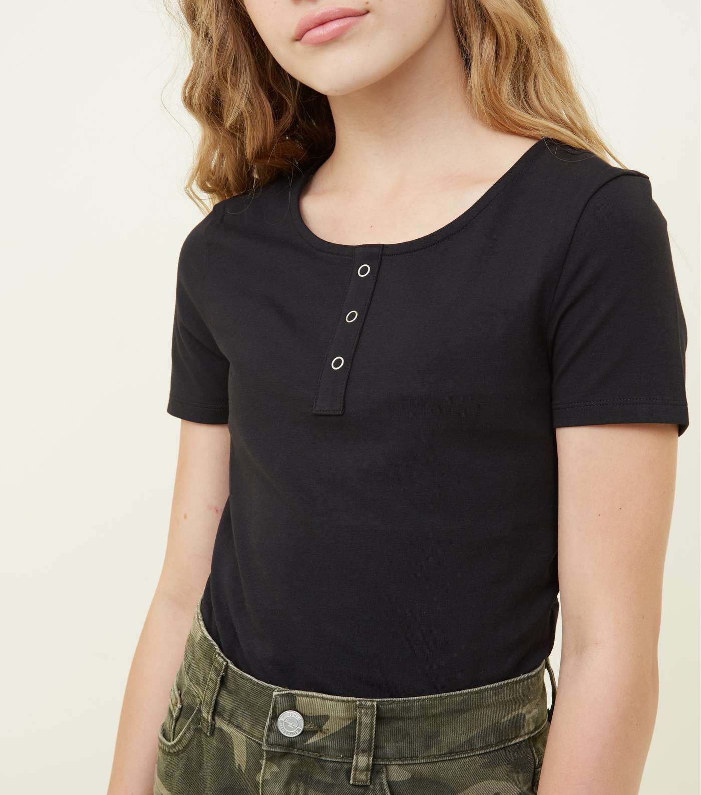 Girls Black Popper Front Fitted T-Shirt Image 5