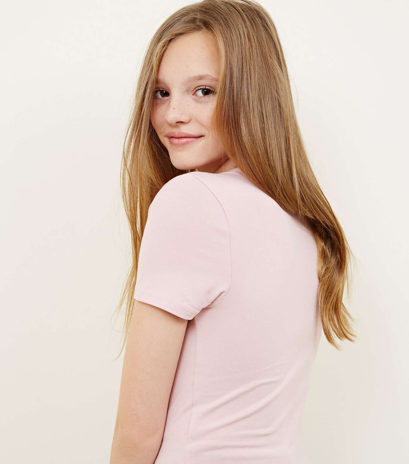 Girls Pale Pink Popper Front Fitted T-Shirt Image 3