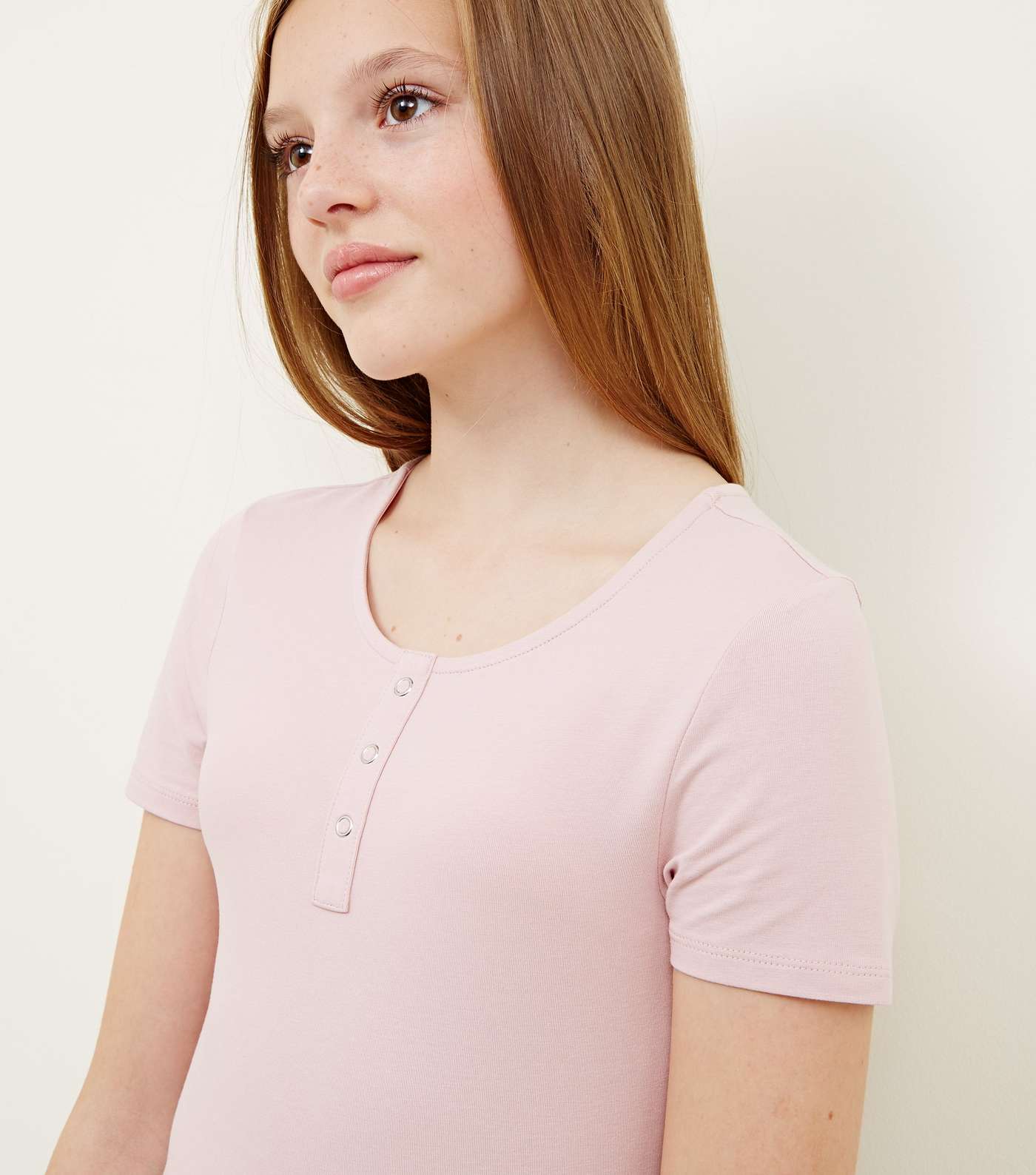 Girls Pale Pink Popper Front Fitted T-Shirt Image 5