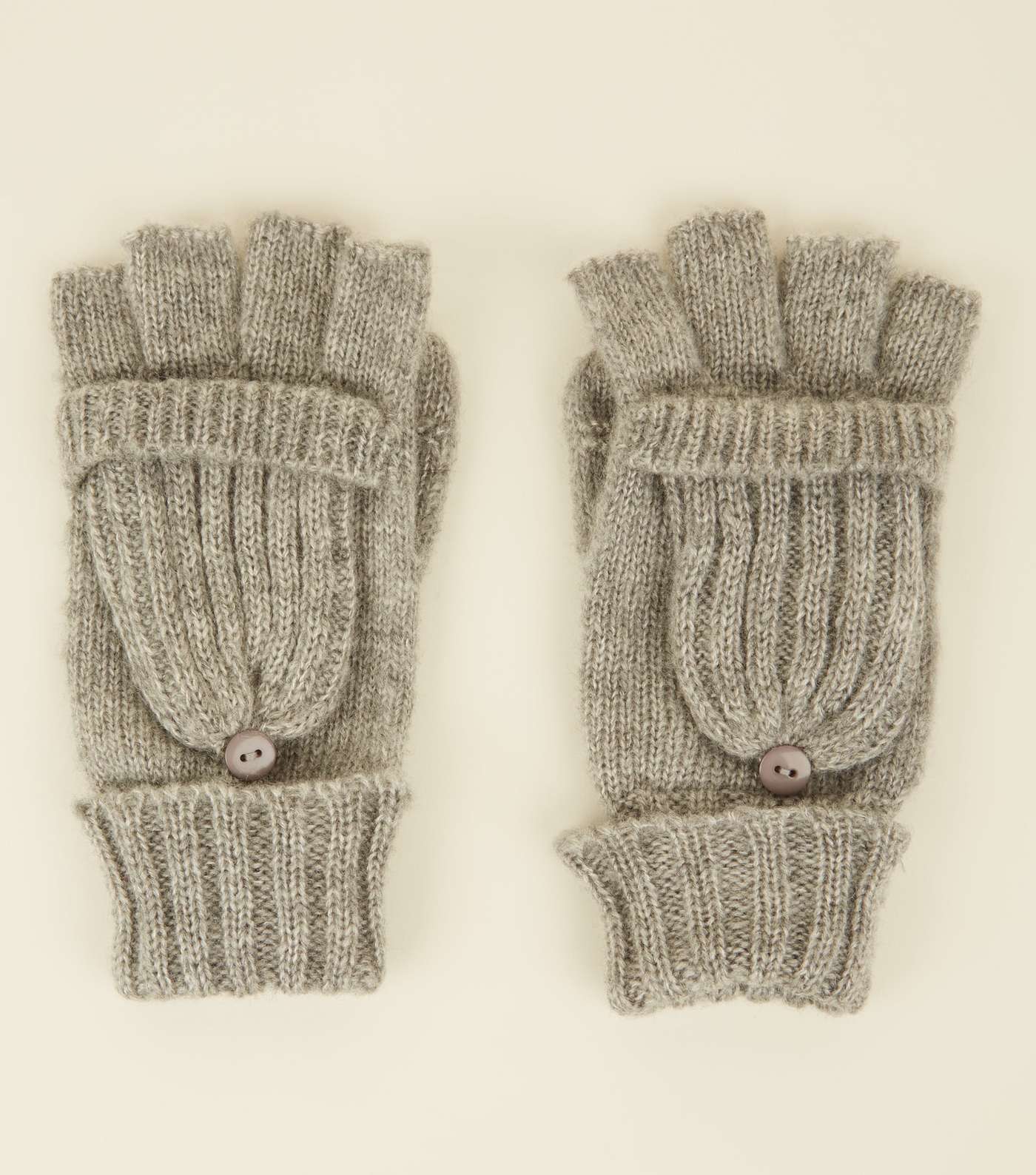 Grey Knitted Flip Top Gloves