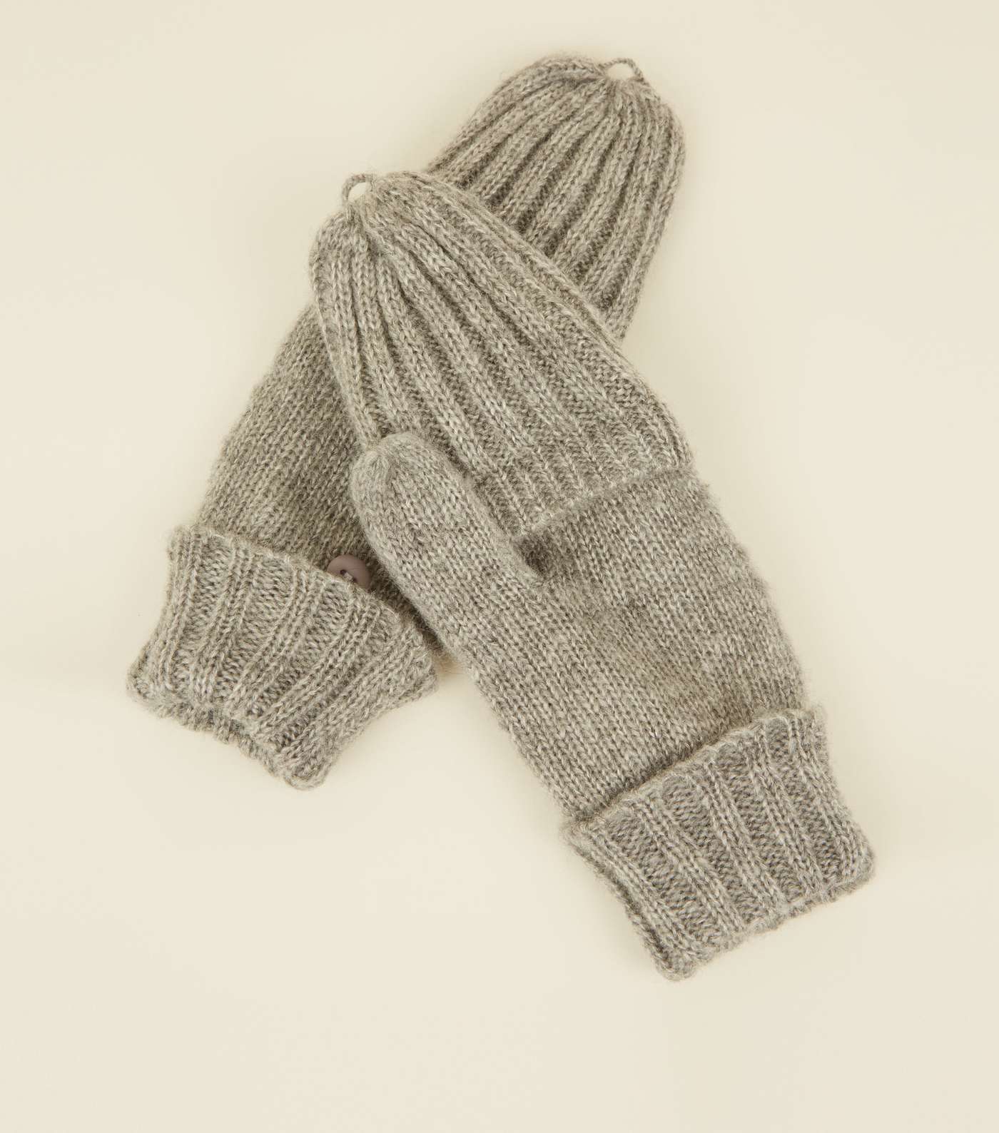 Grey Knitted Flip Top Gloves Image 3