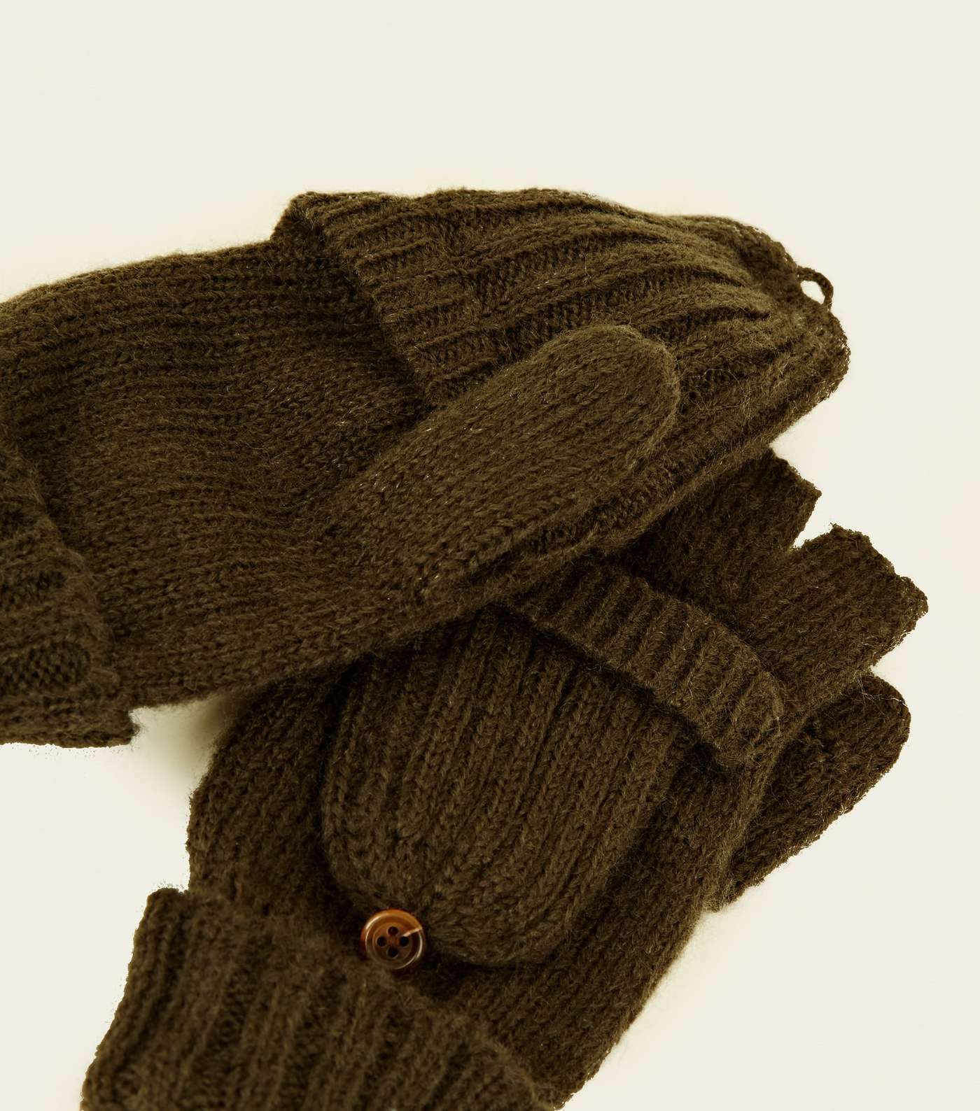 Khaki Knitted Flip Top Gloves Image 2
