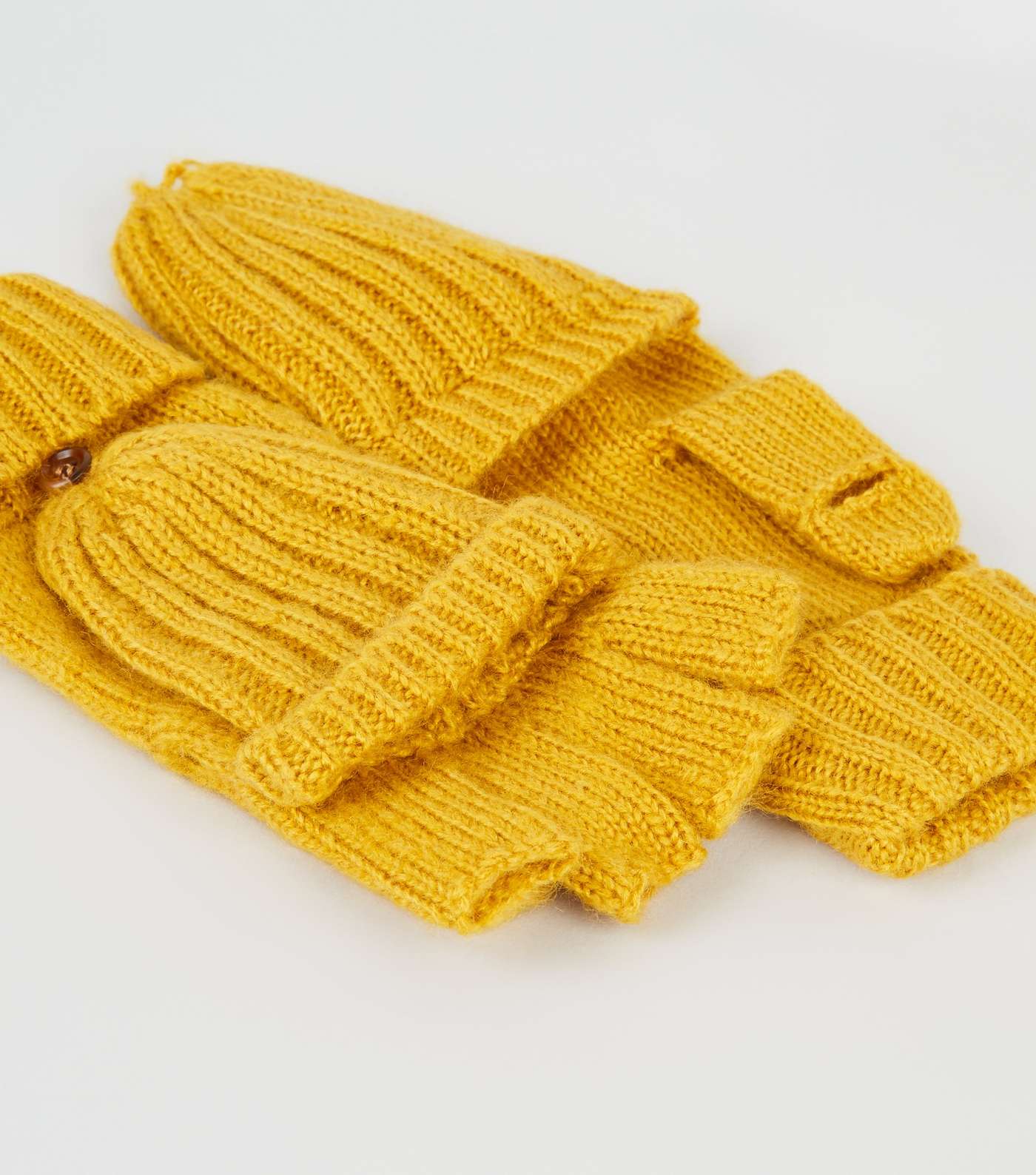 Yellow Knitted Flip Top Gloves Image 2