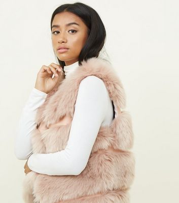 new look petite faux fur coat in pale pink