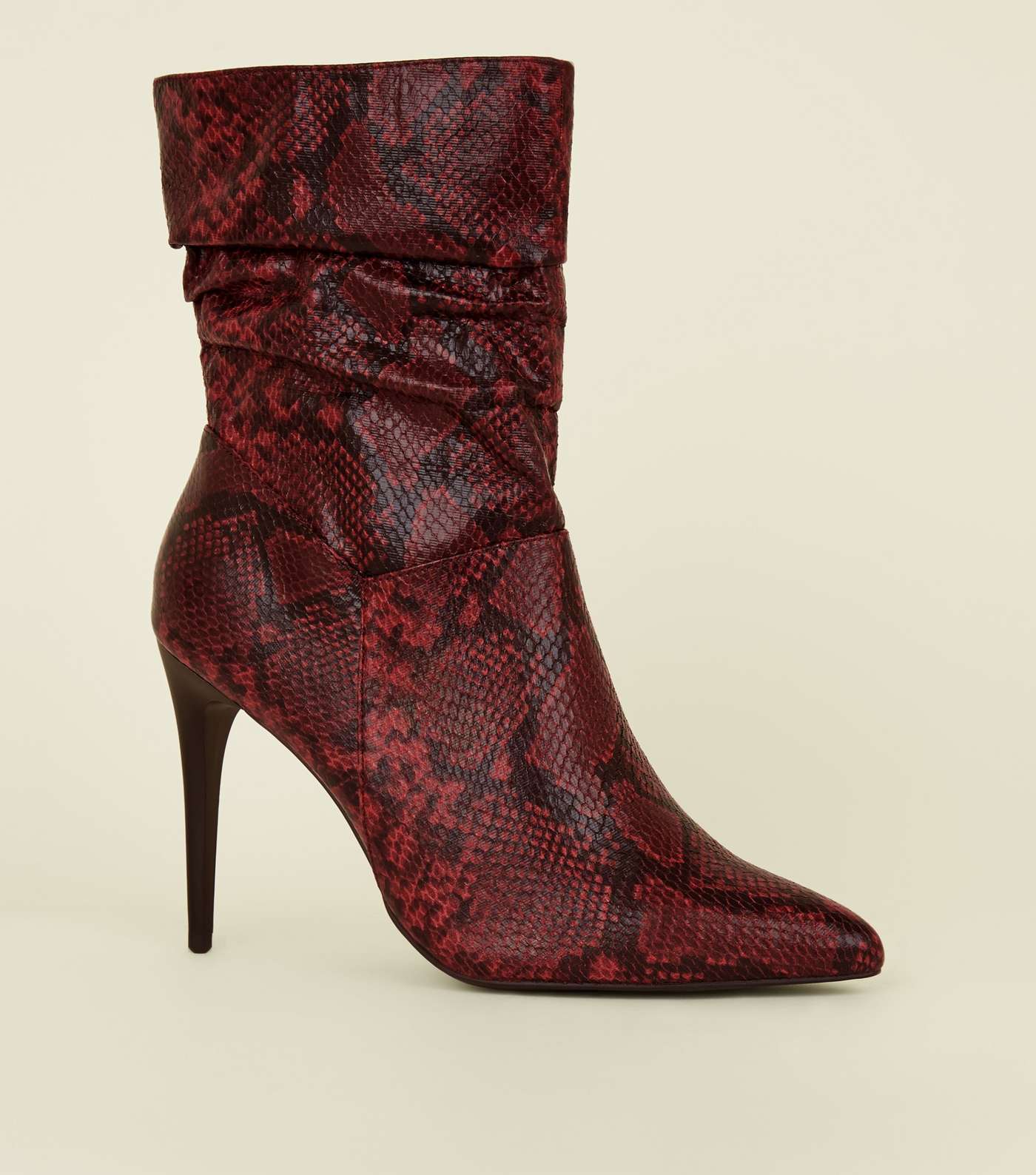 Red Faux Snake Stiletto Slouch Calf Boots