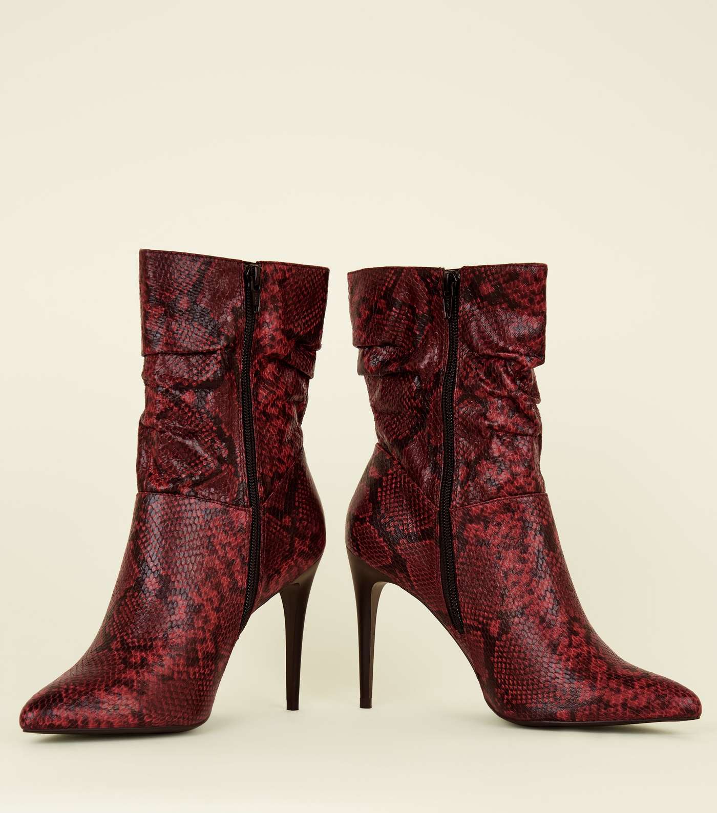 Red Faux Snake Stiletto Slouch Calf Boots Image 3