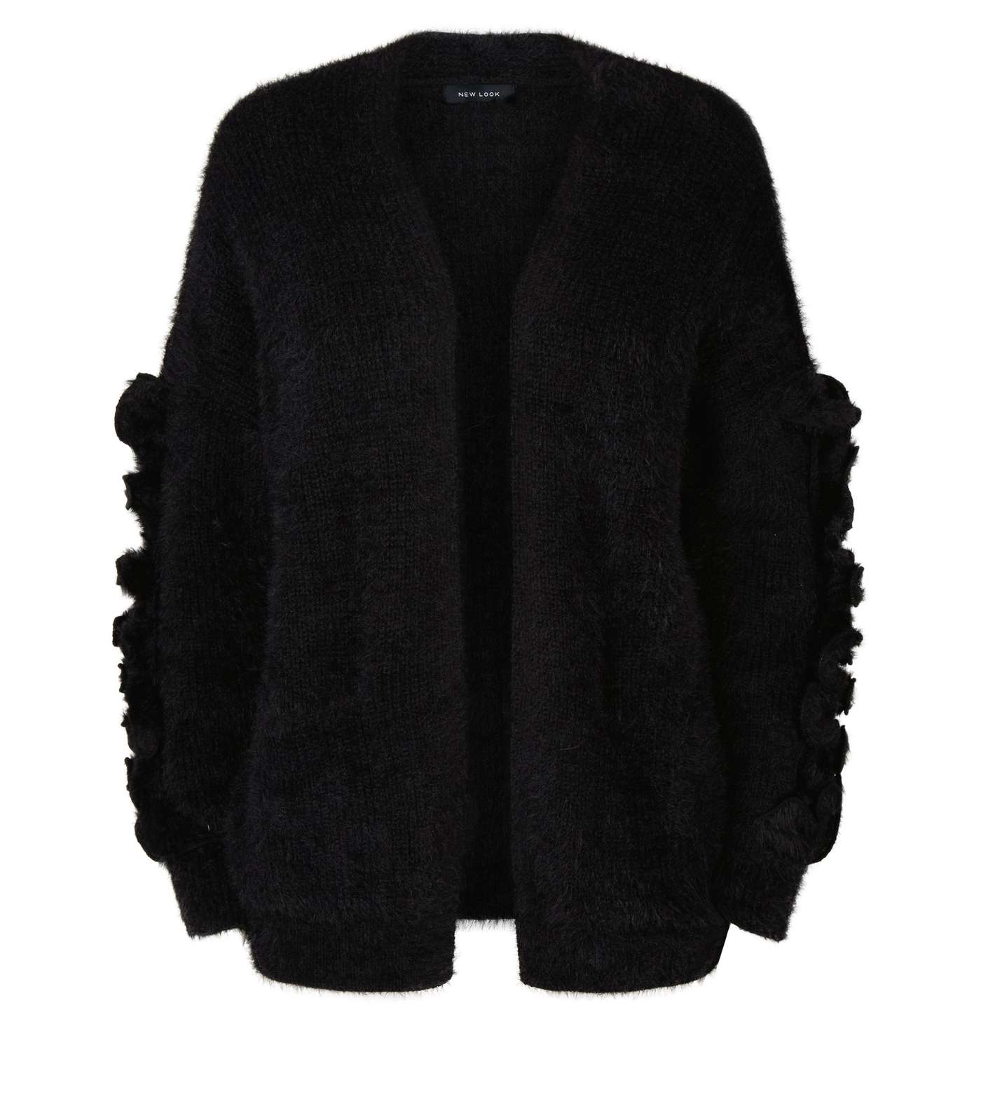 Black Frill Sleeve Fluffy Cardigan Image 4