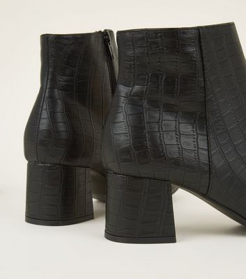 Wide Fit Black Faux Croc Block Heel 